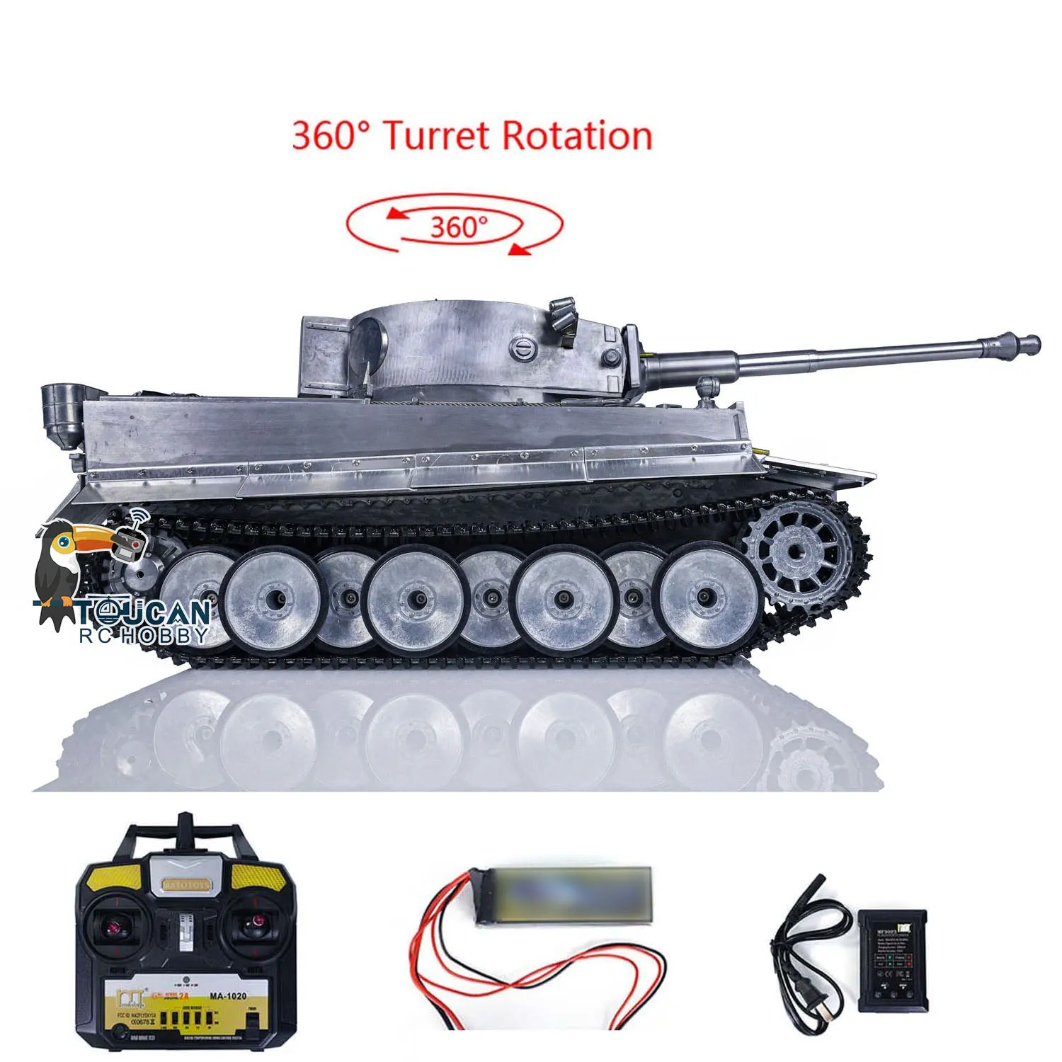 1/16 2.4G Mato 100% Metal German Tiger I BB Shooting RTR Radio Controlled Ready-To-Run Tank 1220 Main Board Gearbox Tracks 360Degrees