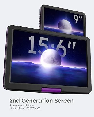17.5" Portable DVD Player with 15.6" Large HD Screen, 6 Hours Rechargeable Battery, Support USB/SD Card/Sync TV and Multiple Disc Formats, High Volume Speaker, Purple