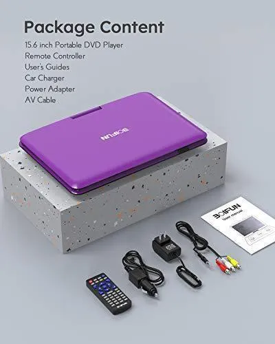 17.5" Portable DVD Player with 15.6" Large HD Screen, 6 Hours Rechargeable Battery, Support USB/SD Card/Sync TV and Multiple Disc Formats, High Volume Speaker, Purple