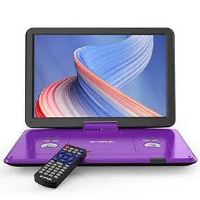 17.5" Portable DVD Player with 15.6" Large HD Screen, 6 Hours Rechargeable Battery, Support USB/SD Card/Sync TV and Multiple Disc Formats, High Volume Speaker, Purple