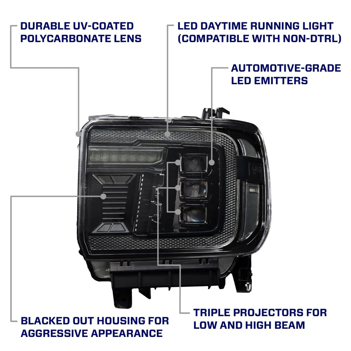 2015-2019 GMC Sierra 2500/3500 LED Projector Headlights (Amber DRL) (pair)