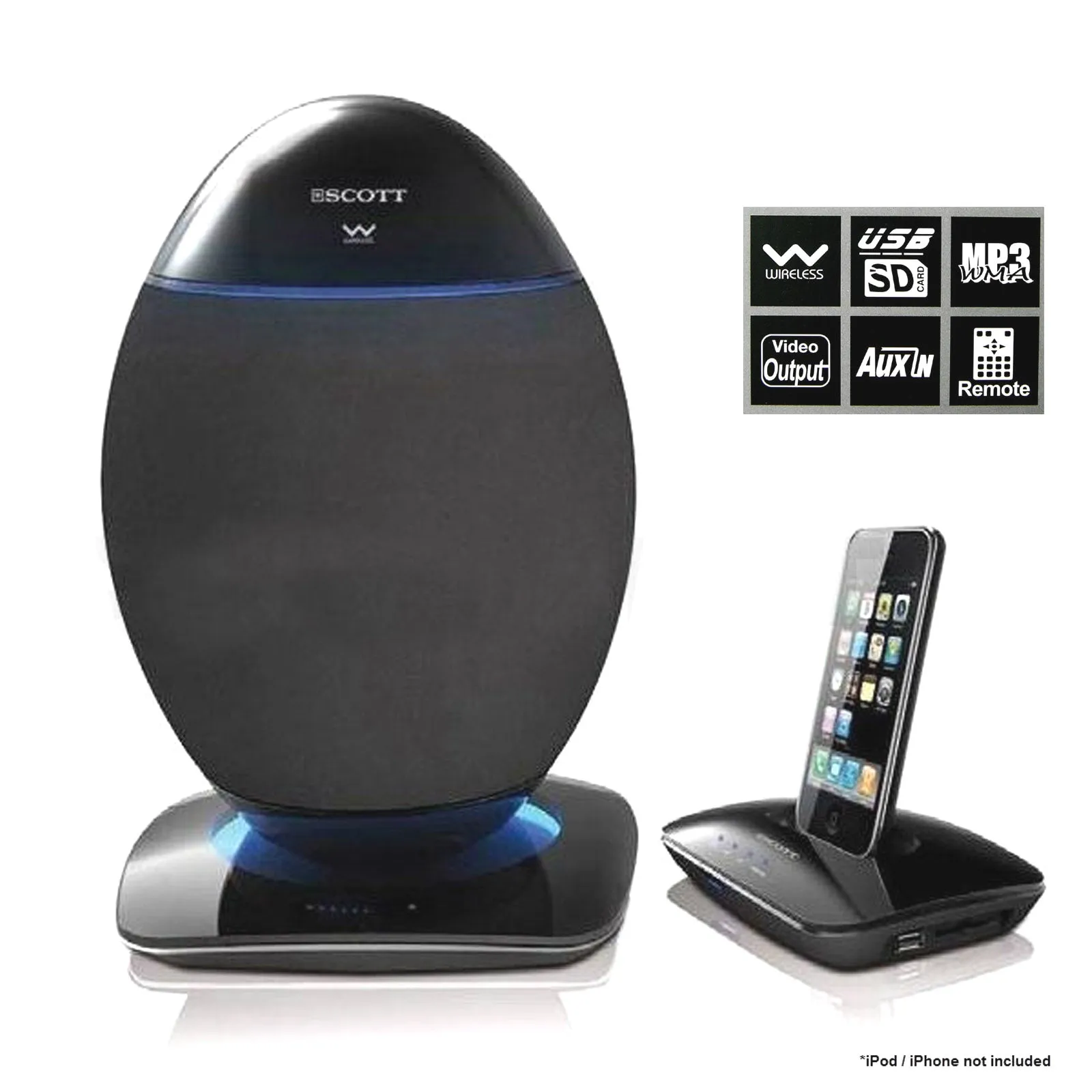 2.4Ghz Wireless Ove Speaker System USB SD Bluetooth 20W RMS