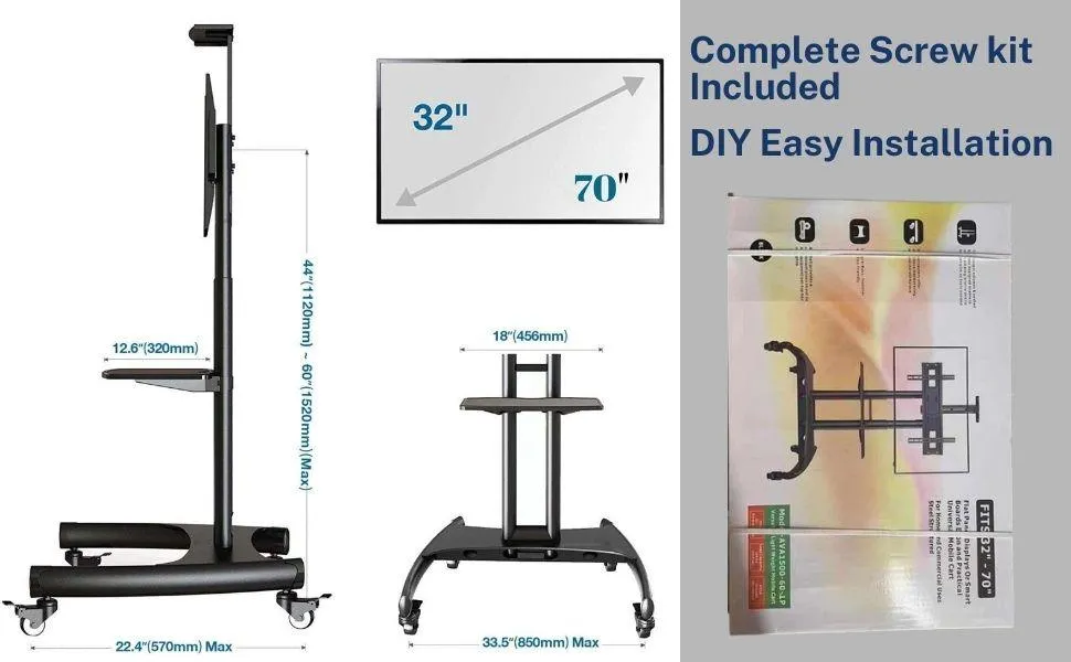32 - 70" LED LCD TV Portable Rolling Wheel Stand VC & AV Shelf Cart Trolley