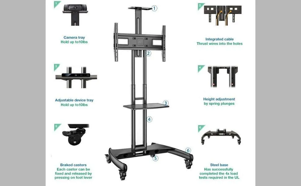 32 - 70" LED LCD TV Portable Rolling Wheel Stand VC & AV Shelf Cart Trolley