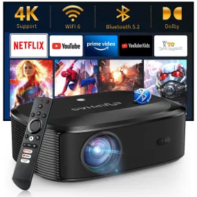 4K Projector with Wifi and Bluetooth, ELEPHAS Outdoor Movie Projector with NETFLIX/Prime Video/YouTube Built-in, 100,000  Apps Supported, Video Projector Compatible with HDMI/USB/iOS/Android/Windows