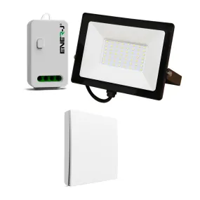 50W LED Floodlight wired with (WS1055) Non Dimmable 5A RF Receiver   1 Gang Wireless Switch (White)