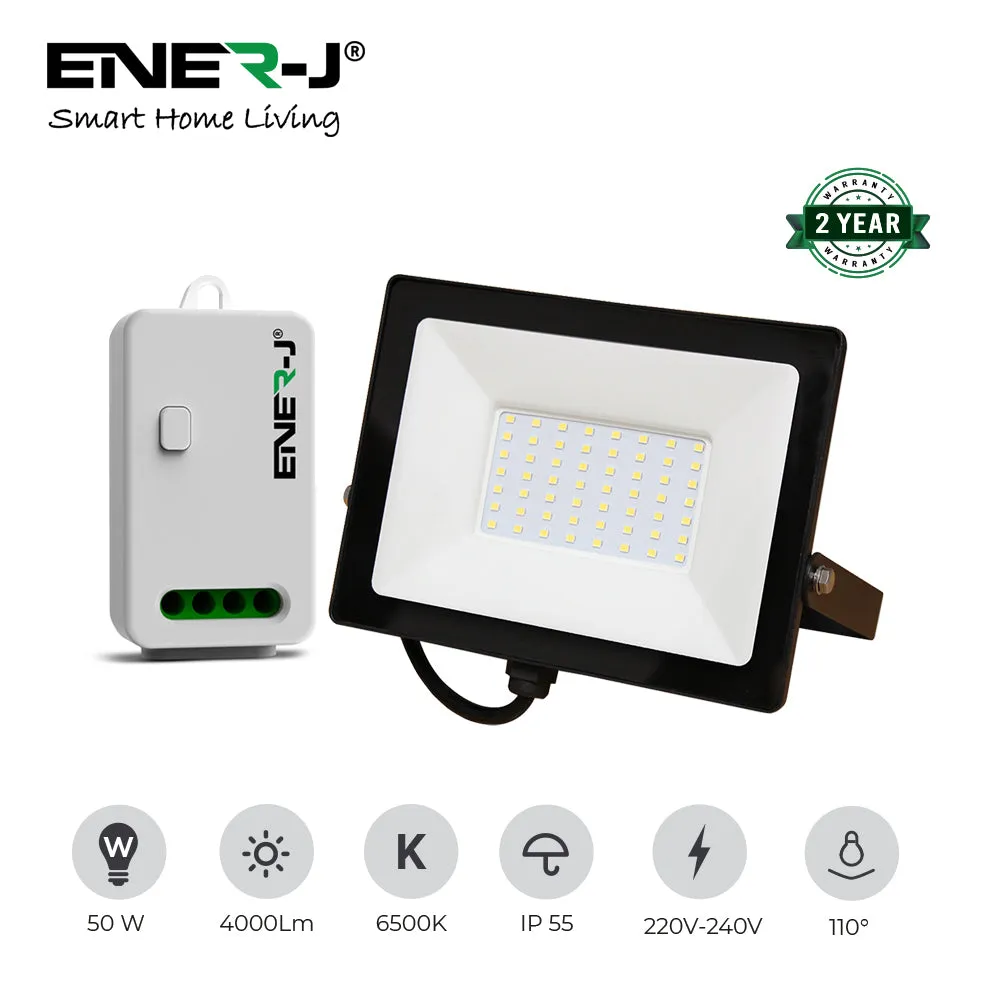 50W LED Floodlight wired with (WS1055) Non Dimmable 5A RF Receiver   1 Gang Wireless Switch (White)