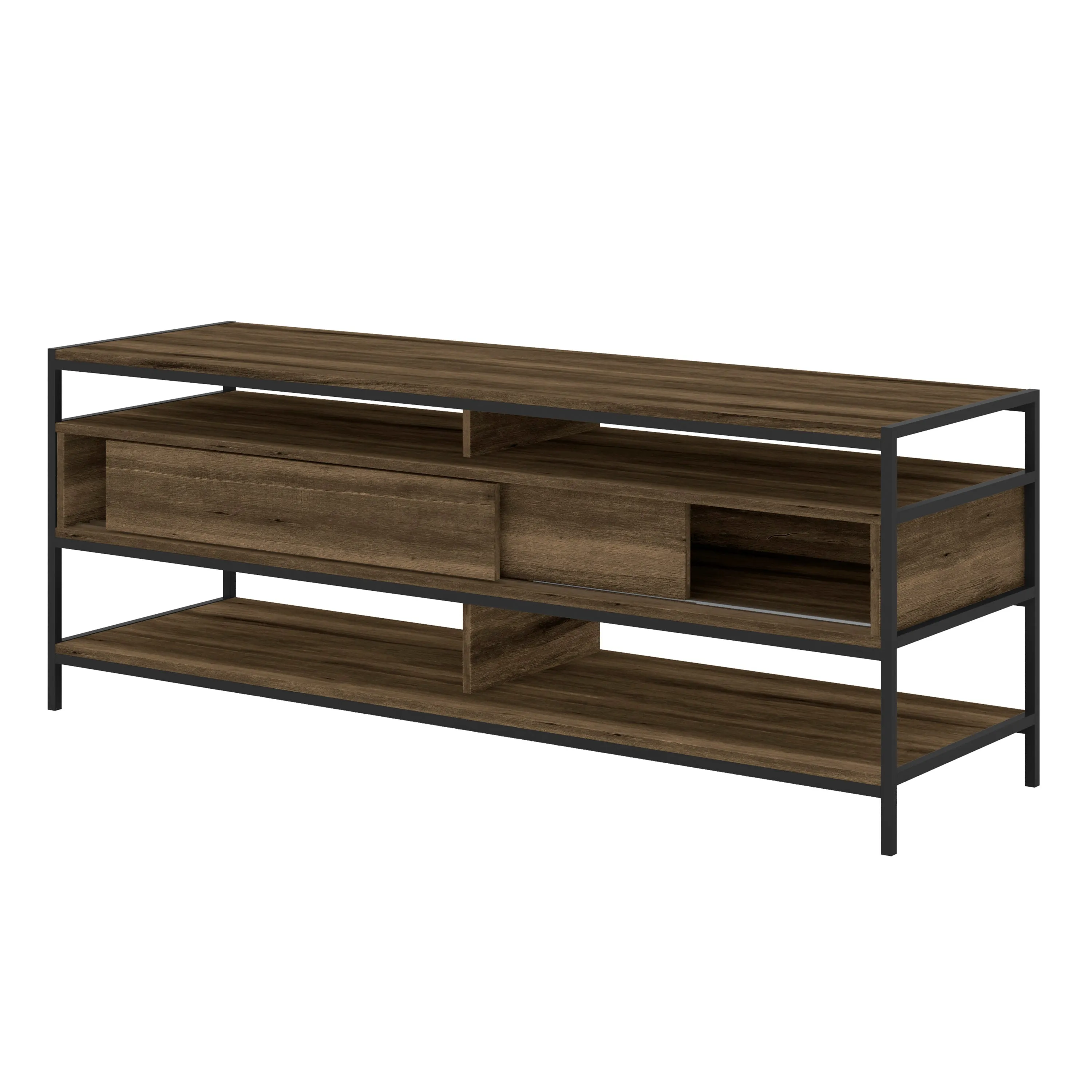 58" Wooden TV Stand with 2 Drawers, Brown and Black By The Urban Port
