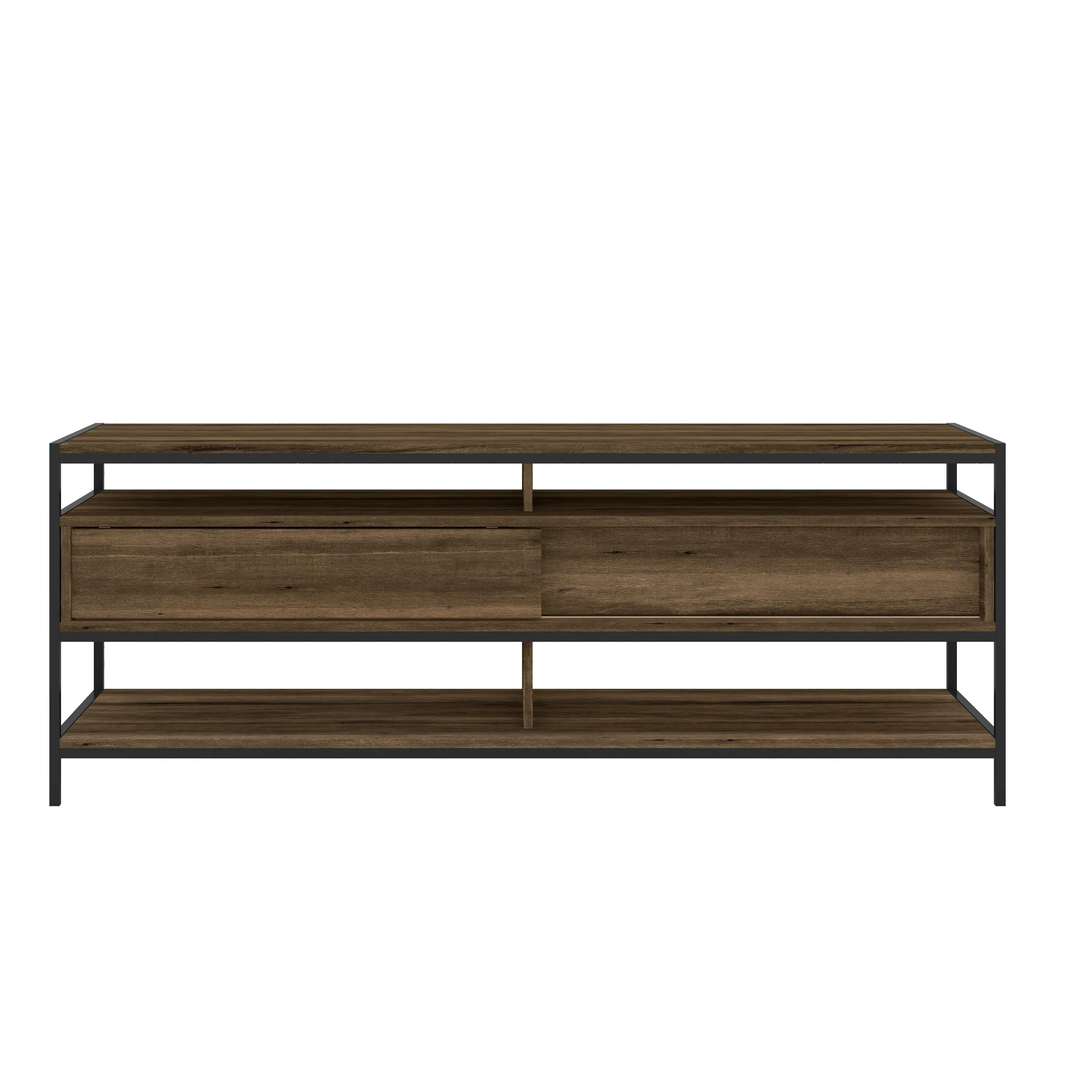58" Wooden TV Stand with 2 Drawers, Brown and Black By The Urban Port
