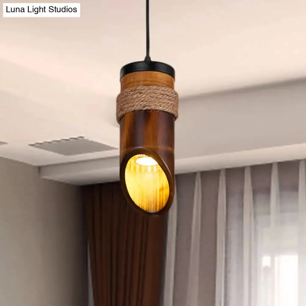 Adjustable Bamboo Hanging Pendant Lamp with 1 Light Bulb