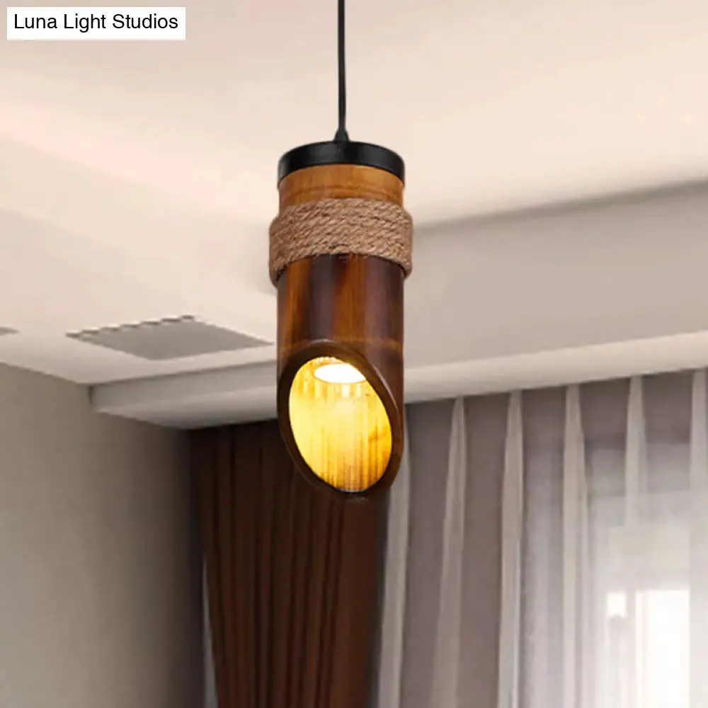 Adjustable Bamboo Hanging Pendant Lamp with 1 Light Bulb