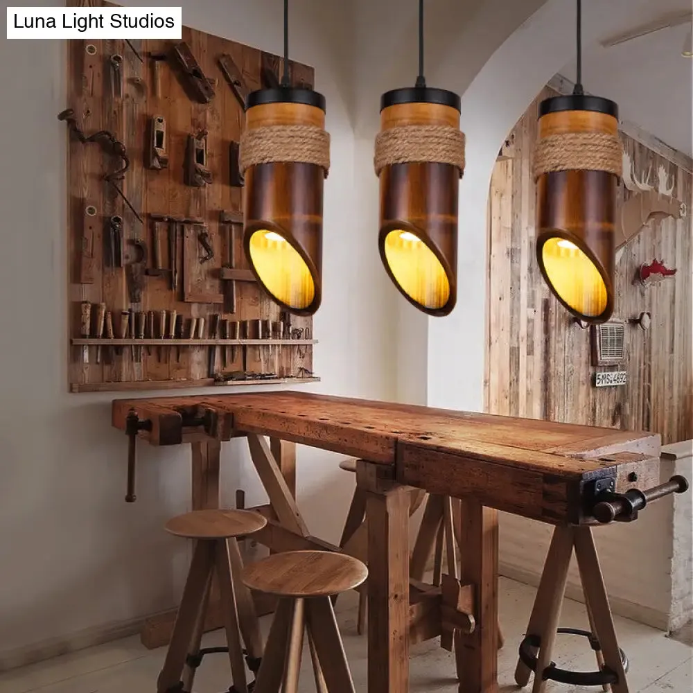 Adjustable Bamboo Hanging Pendant Lamp with 1 Light Bulb