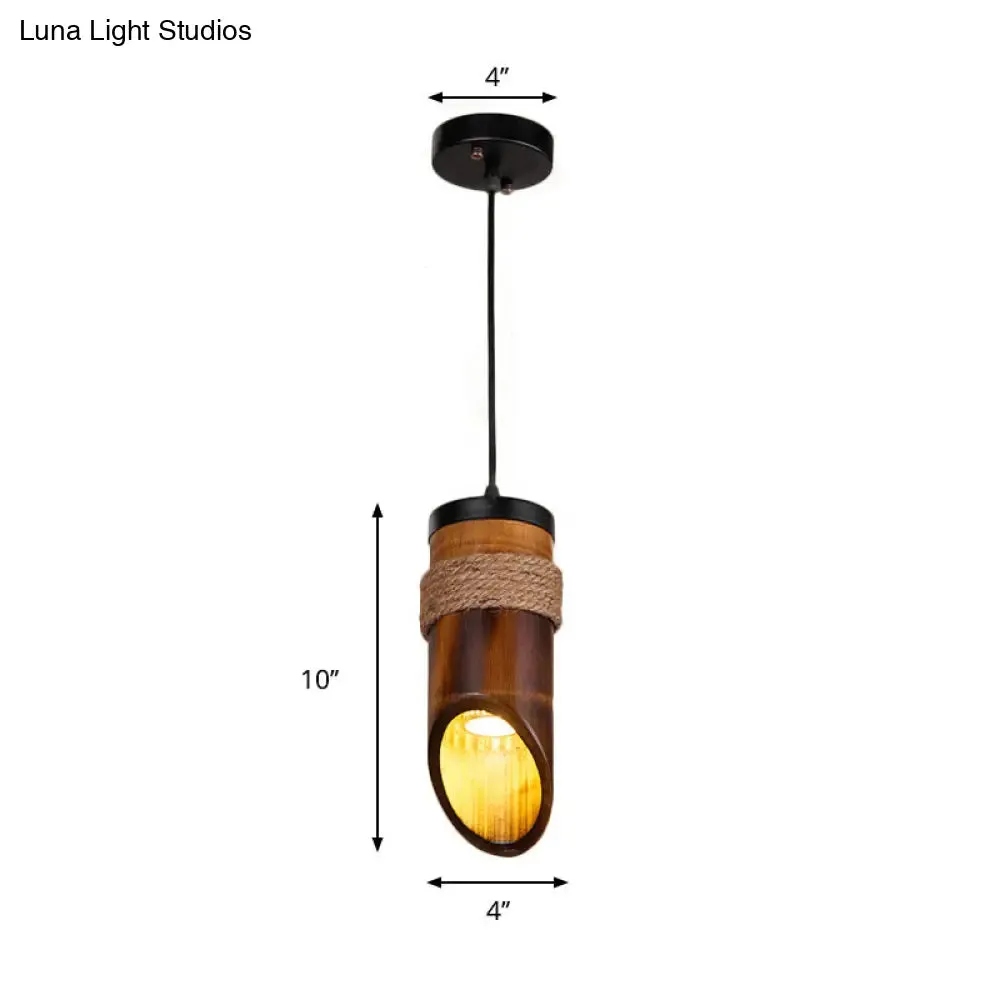 Adjustable Bamboo Hanging Pendant Lamp with 1 Light Bulb