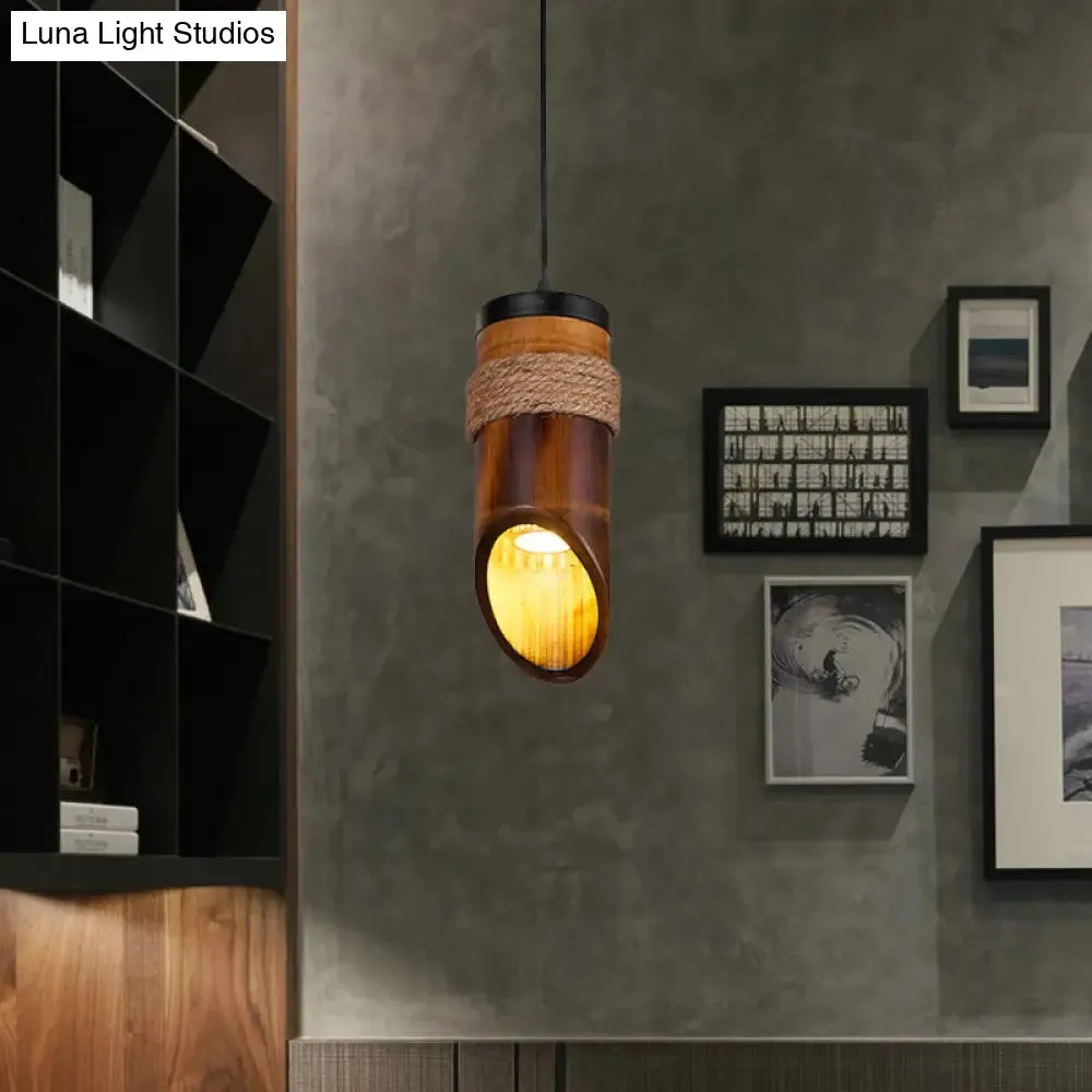 Adjustable Bamboo Hanging Pendant Lamp with 1 Light Bulb