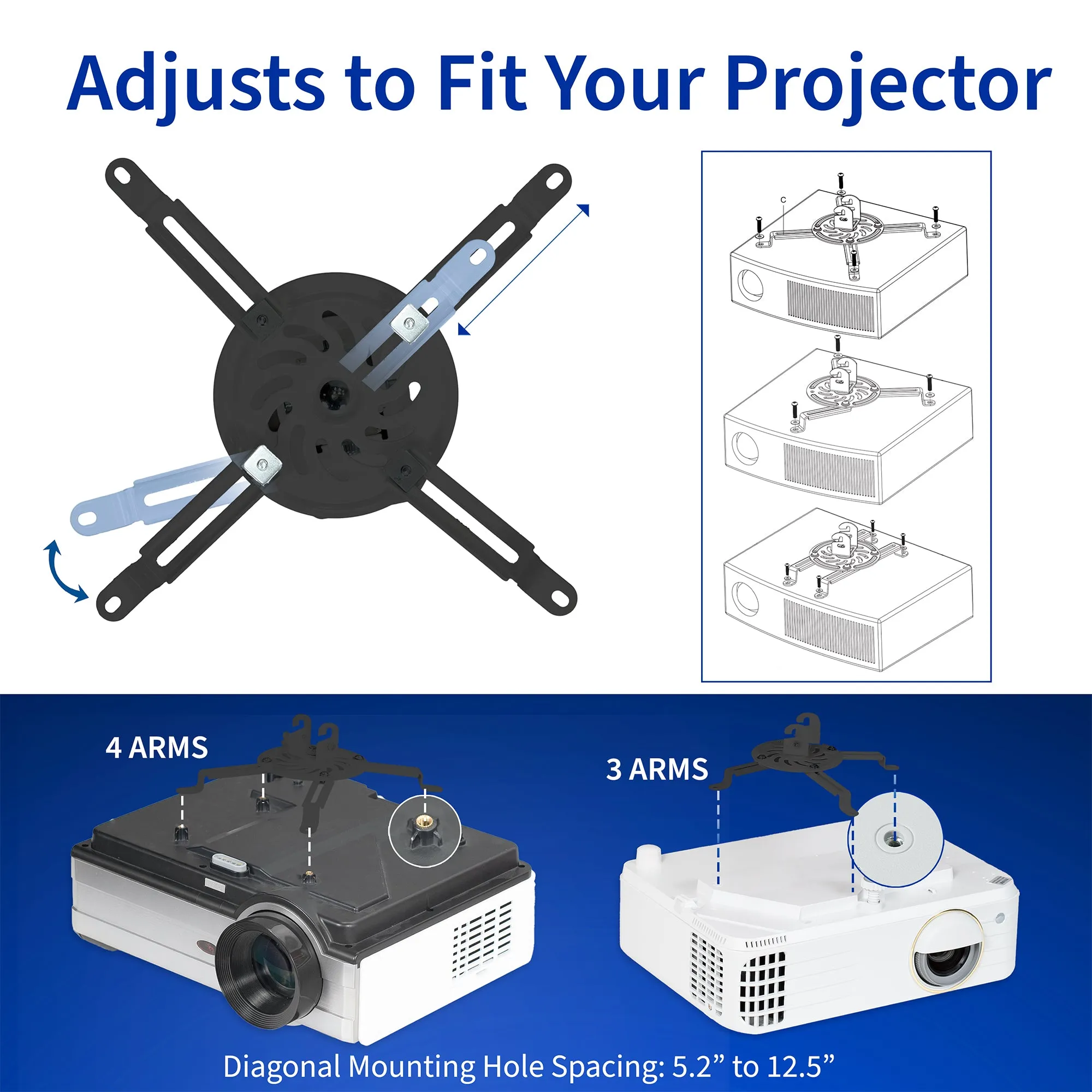 Adjustable Ceiling Mount for Regular and Mini Projectors