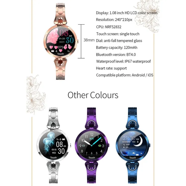 AK15 Fashion Smart Female Bracelet, 1.08 inch Color LCD Screen, IP67 Waterproof, Support Heart Rate Monitoring / Sleep Monitoring / Remote Photography (Rose Gold)