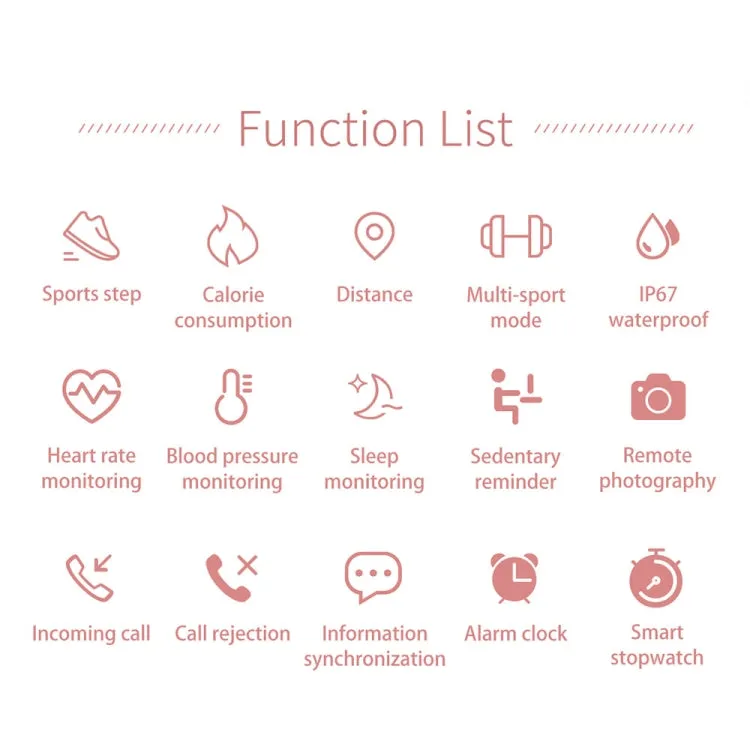 AK15 Fashion Smart Female Bracelet, 1.08 inch Color LCD Screen, IP67 Waterproof, Support Heart Rate Monitoring / Sleep Monitoring / Remote Photography (Rose Gold)