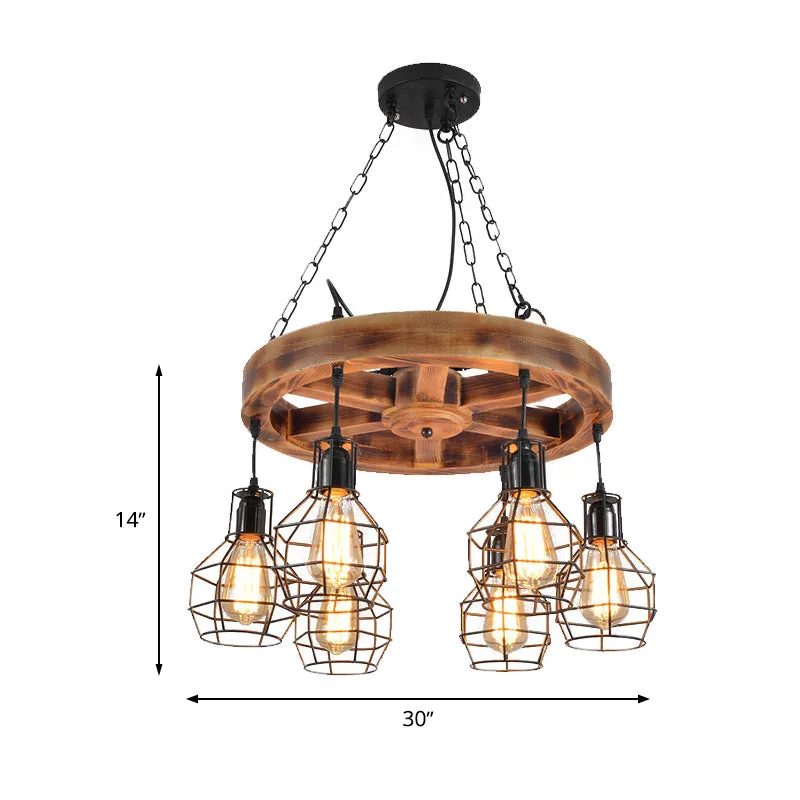 Black Metal Chandelier with Globe Design - Farmhouse Ceiling Light Fixture (6/8 Lights) for Living Room