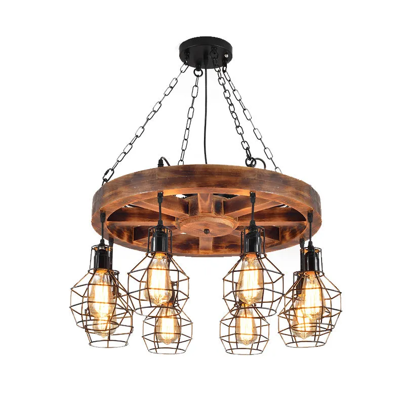 Black Metal Chandelier with Globe Design - Farmhouse Ceiling Light Fixture (6/8 Lights) for Living Room