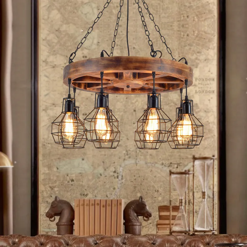 Black Metal Chandelier with Globe Design - Farmhouse Ceiling Light Fixture (6/8 Lights) for Living Room