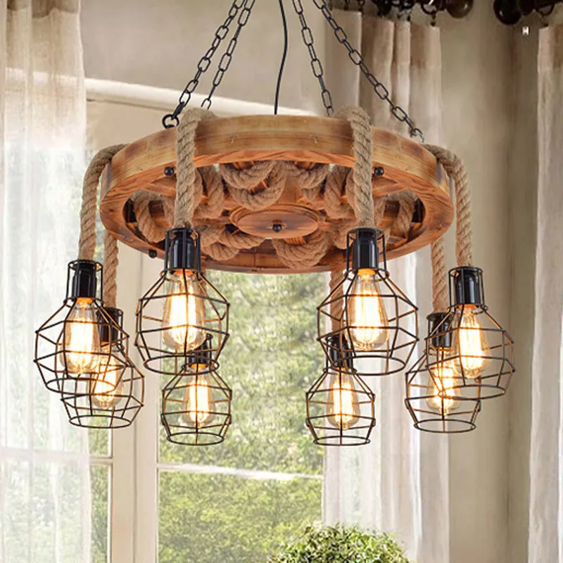 Black Metal Chandelier with Globe Design - Farmhouse Ceiling Light Fixture (6/8 Lights) for Living Room