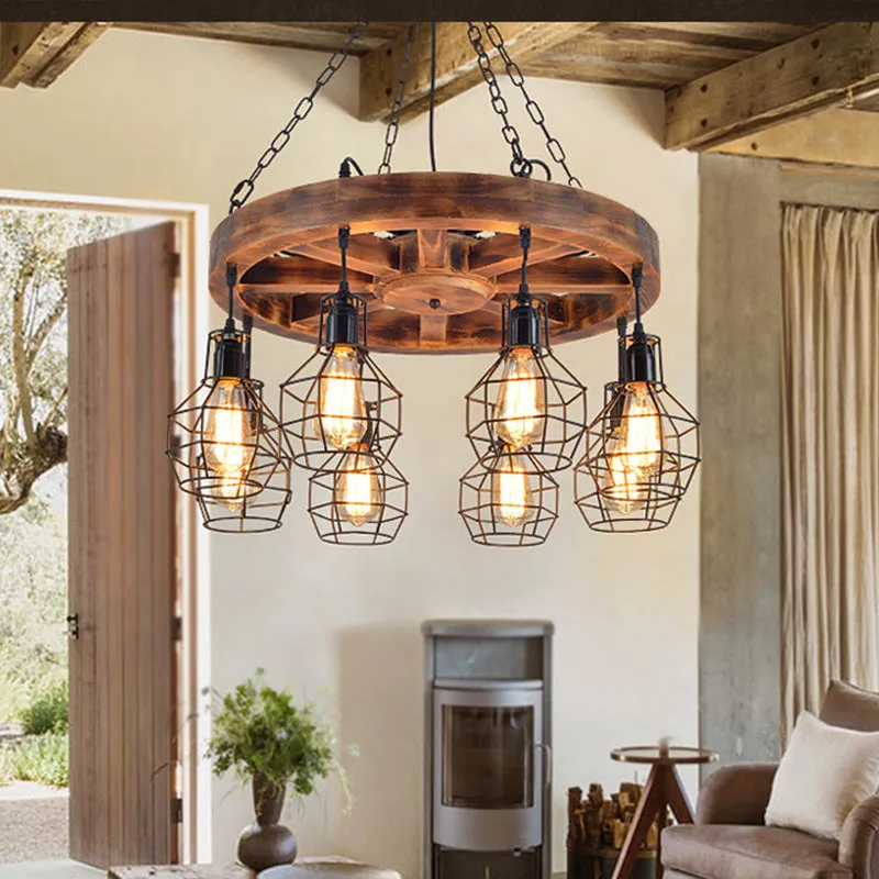 Black Metal Chandelier with Globe Design - Farmhouse Ceiling Light Fixture (6/8 Lights) for Living Room