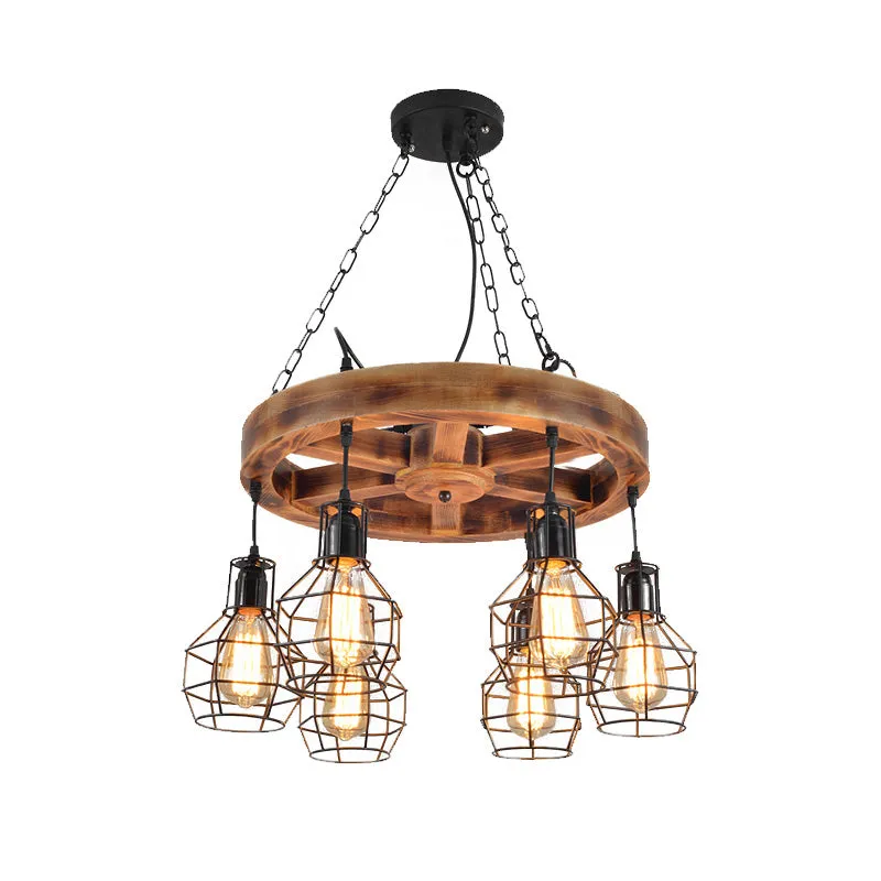 Black Metal Chandelier with Globe Design - Farmhouse Ceiling Light Fixture (6/8 Lights) for Living Room