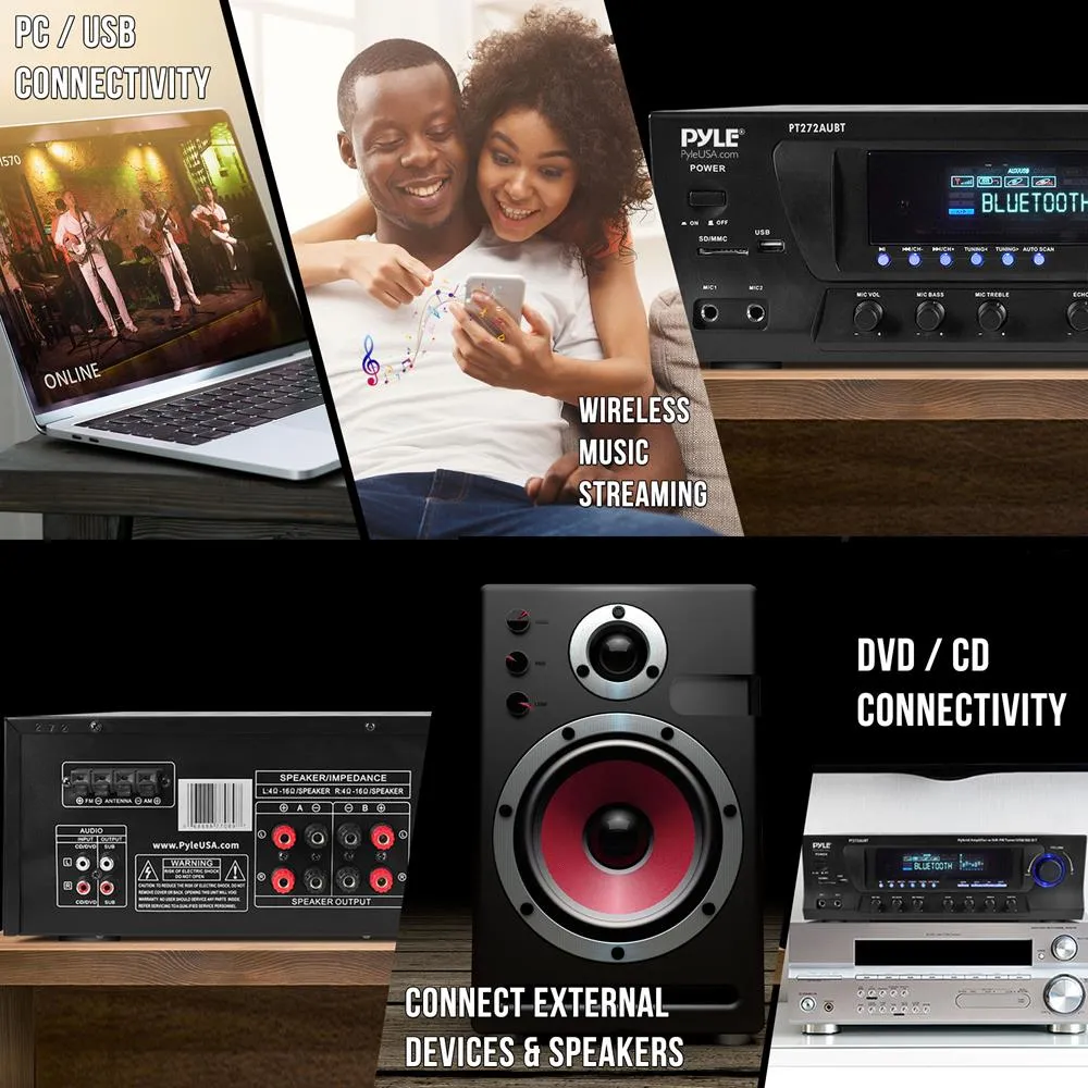 Bluetooth Compatible Amplifier Receiver - Home Theater-Stereo Amplifier Receiver, Mp3/Usb/Sd Readers, Am/Fm Radio, 300 Watt