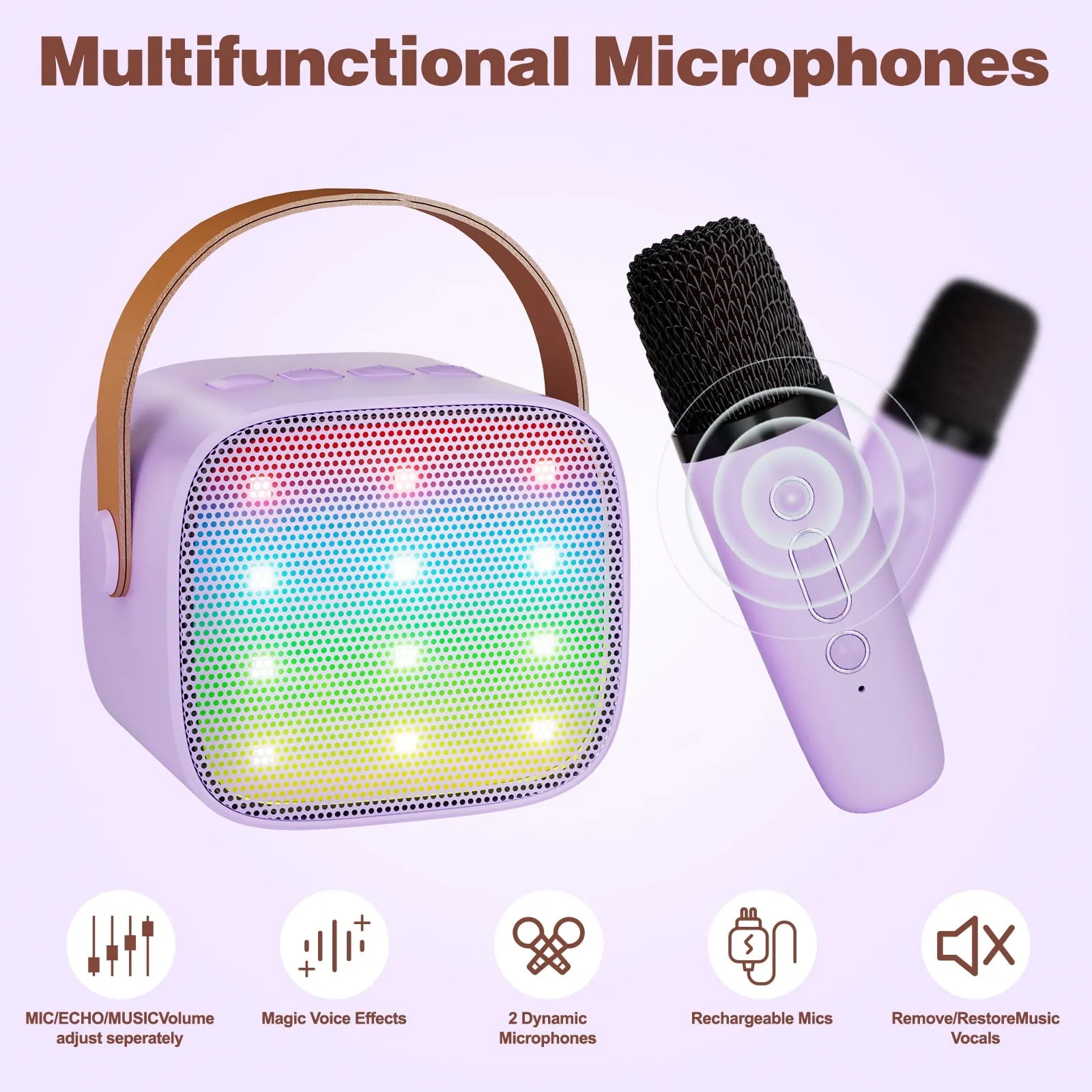 BONAOK Mini Karaoke Machine for Kids Adults, Portable Bluetooth Speaker with 2 Wireless Microphone, Karaoke Singing Gifts Toys (Pink)