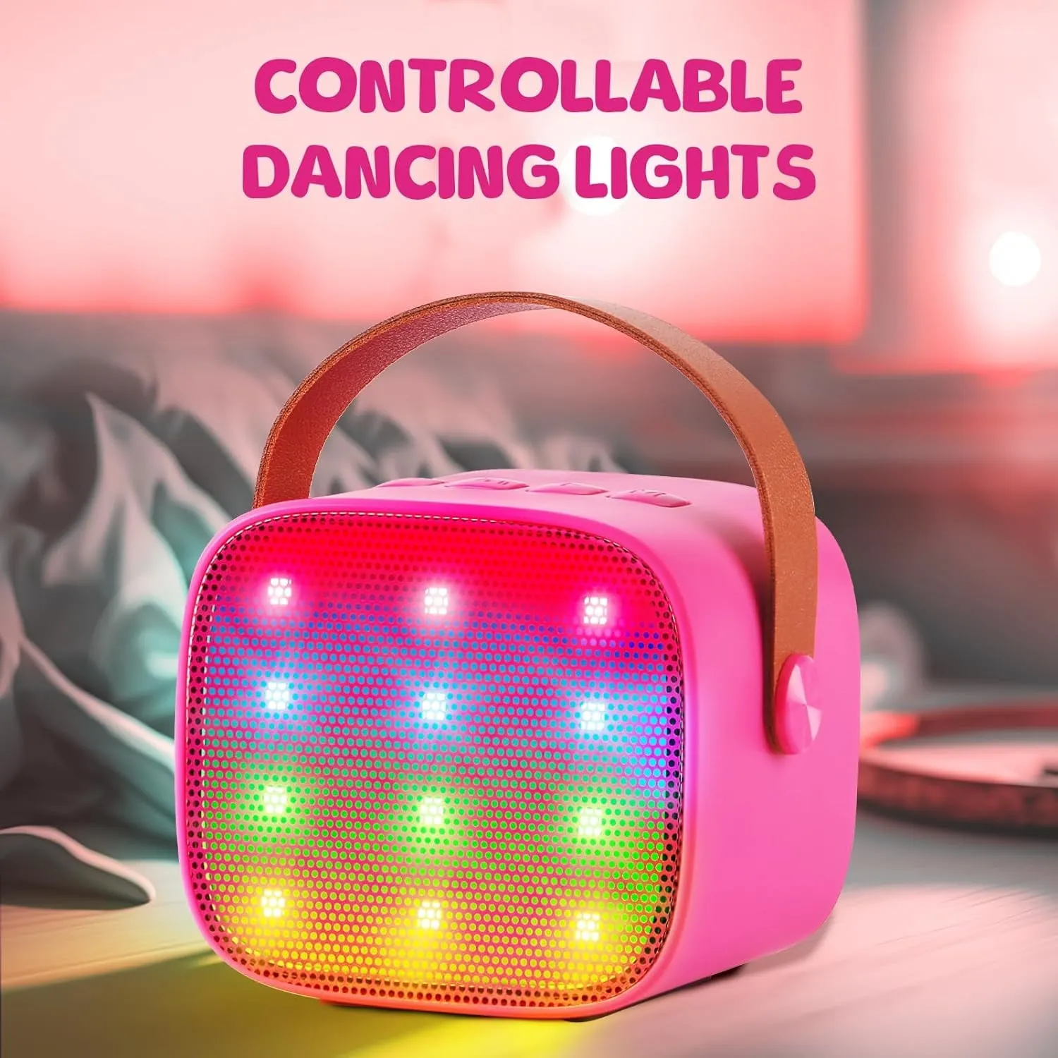 BONAOK Mini Karaoke Machine for Kids Adults, Portable Bluetooth Speaker with 2 Wireless Microphone, Karaoke Singing Gifts Toys (Pink)