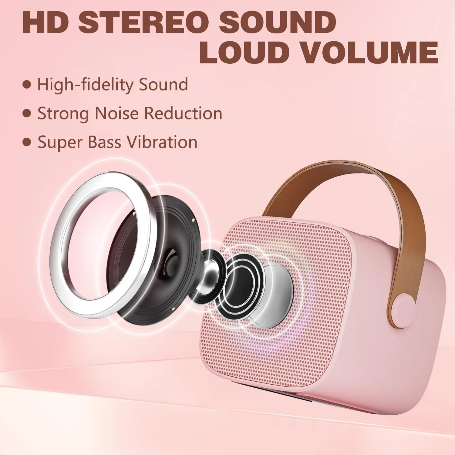 BONAOK Mini Karaoke Machine for Kids Adults, Portable Bluetooth Speaker with 2 Wireless Microphone, Karaoke Singing Gifts Toys (Pink)