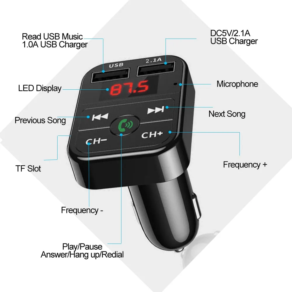 Car Bluetooth 5.0 FM Transmitter Wireless Handsfree