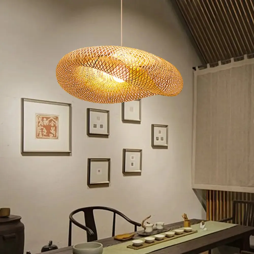 Chinese Bamboo Pendant Lamp | Handmade 1-Head Flaxen Ceiling Light | 19.5"/23.5" Long