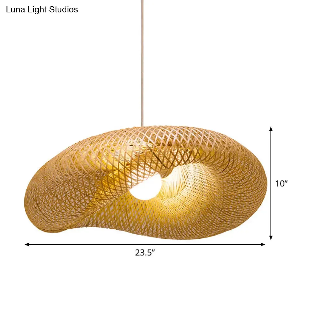 Chinese Bamboo Pendant Lamp | Handmade 1-Head Flaxen Ceiling Light | 19.5"/23.5" Long