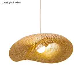 Chinese Bamboo Pendant Lamp | Handmade 1-Head Flaxen Ceiling Light | 19.5"/23.5" Long
