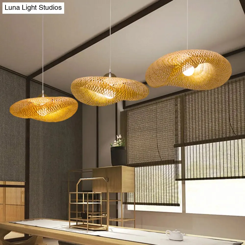 Chinese Bamboo Pendant Lamp | Handmade 1-Head Flaxen Ceiling Light | 19.5"/23.5" Long
