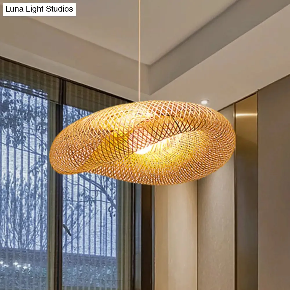 Chinese Bamboo Pendant Lamp | Handmade 1-Head Flaxen Ceiling Light | 19.5"/23.5" Long