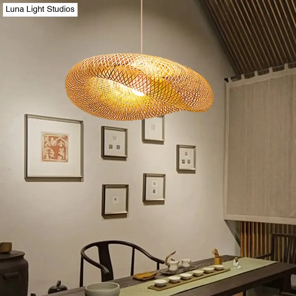 Chinese Bamboo Pendant Lamp | Handmade 1-Head Flaxen Ceiling Light | 19.5"/23.5" Long