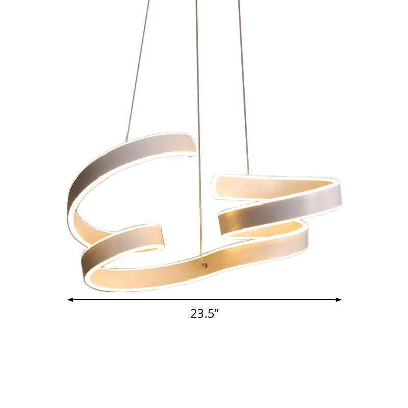 Coiled Aluminum LED Chandelier Pendant Light - Minimalist White Design, Warm/White Light for Dining Table