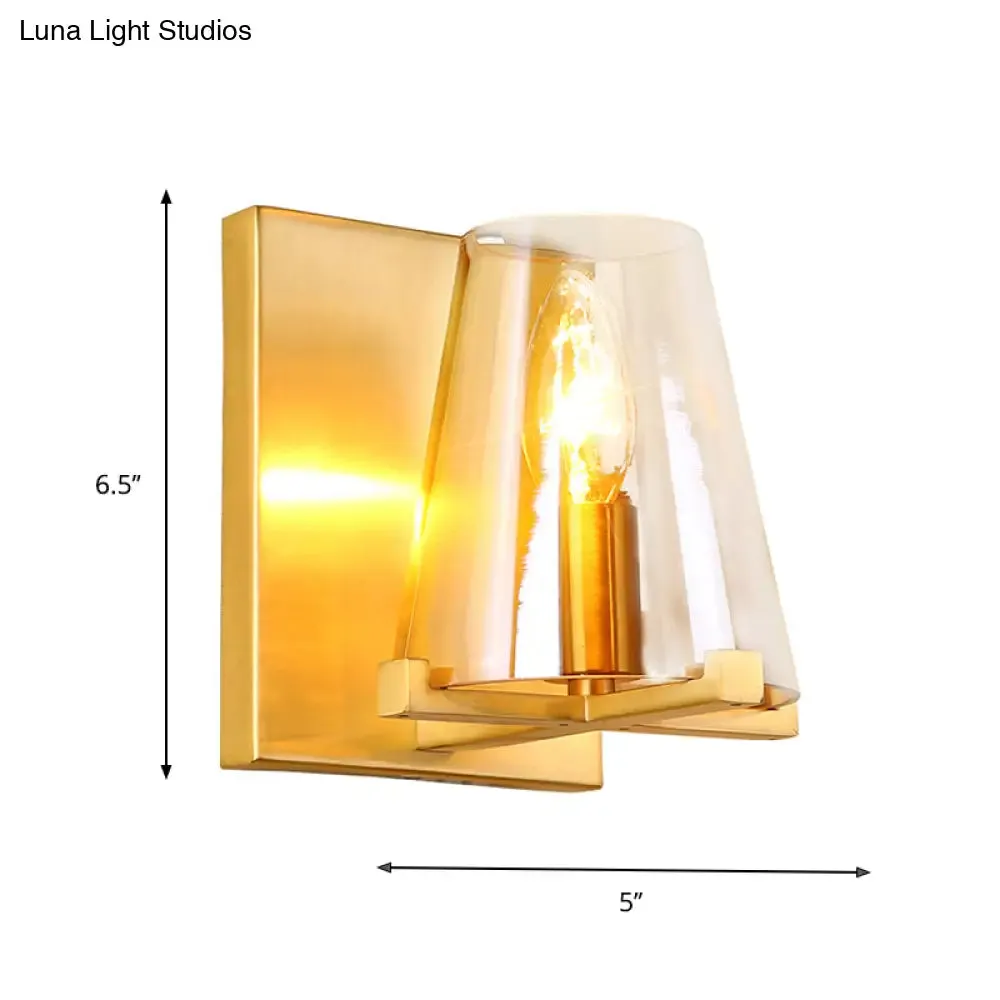 Contemporary Indoor Brass Wall Sconce with Glass Shade - Single Light Wall Mount Lamp for Living Room