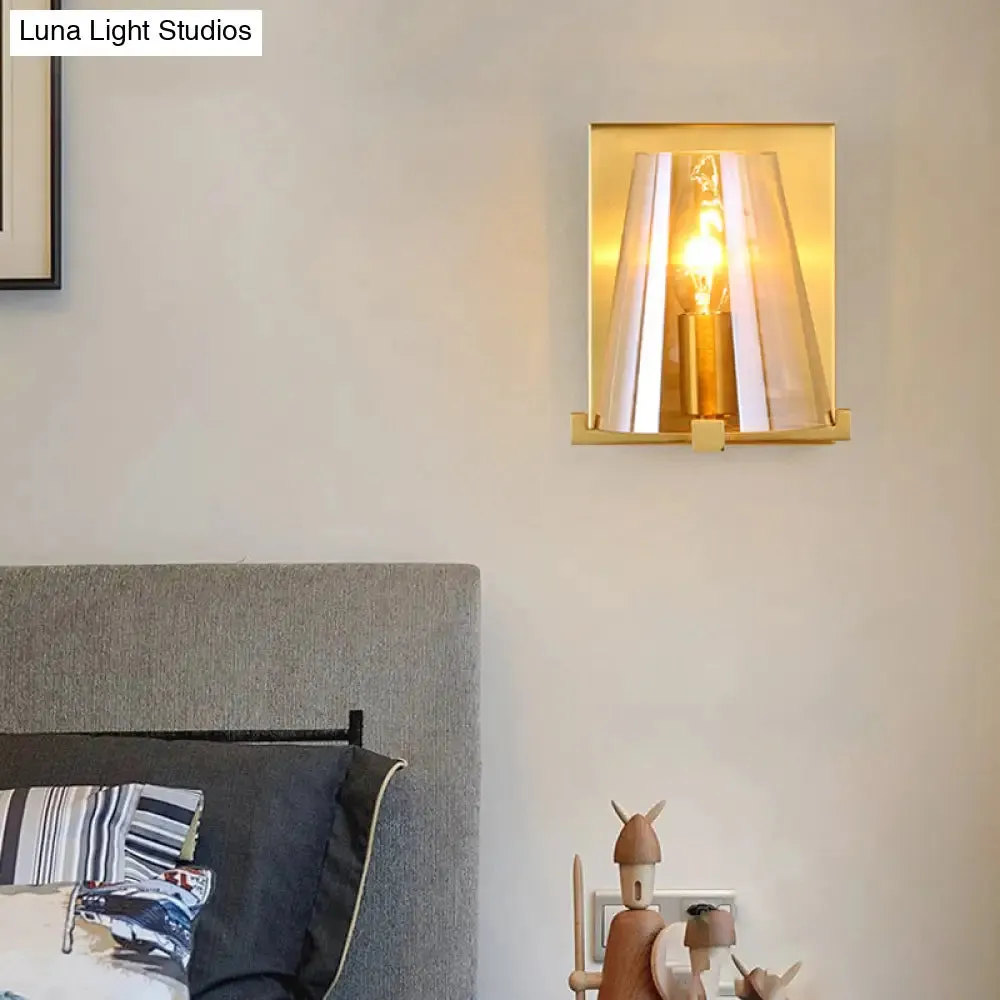 Contemporary Indoor Brass Wall Sconce with Glass Shade - Single Light Wall Mount Lamp for Living Room