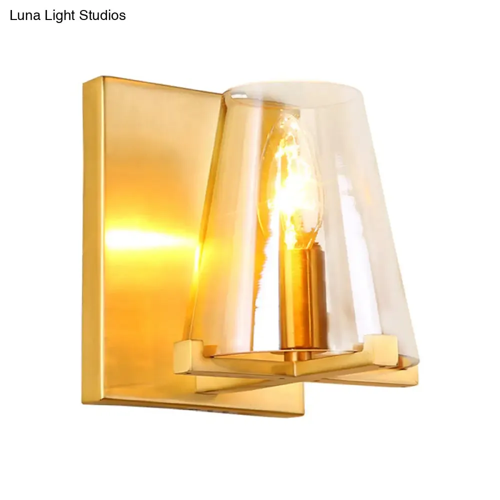 Contemporary Indoor Brass Wall Sconce with Glass Shade - Single Light Wall Mount Lamp for Living Room
