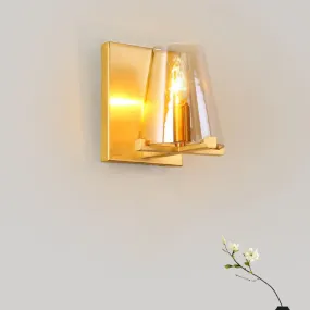 Contemporary Indoor Brass Wall Sconce with Glass Shade - Single Light Wall Mount Lamp for Living Room