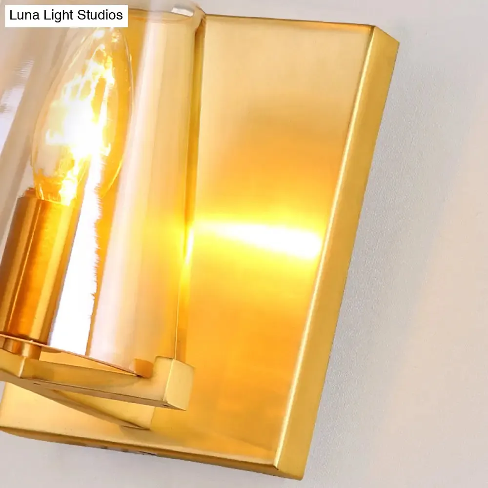 Contemporary Indoor Brass Wall Sconce with Glass Shade - Single Light Wall Mount Lamp for Living Room