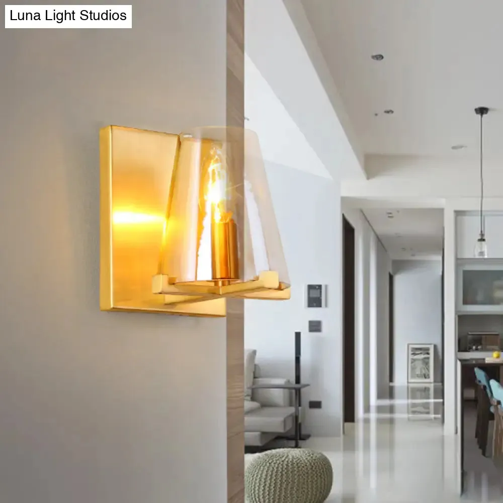 Contemporary Indoor Brass Wall Sconce with Glass Shade - Single Light Wall Mount Lamp for Living Room