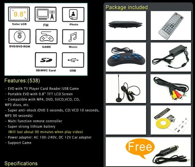 Dvd Player 9.8 Inch