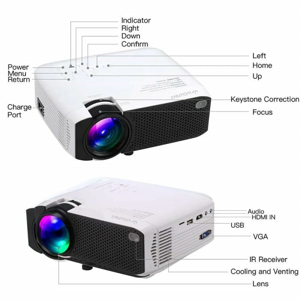 E400 Android Projector With 2500Lumens HD 1080p Supported [ 1GB RAM 8GB ROM ] Home Theater Projector HD 3D Projector