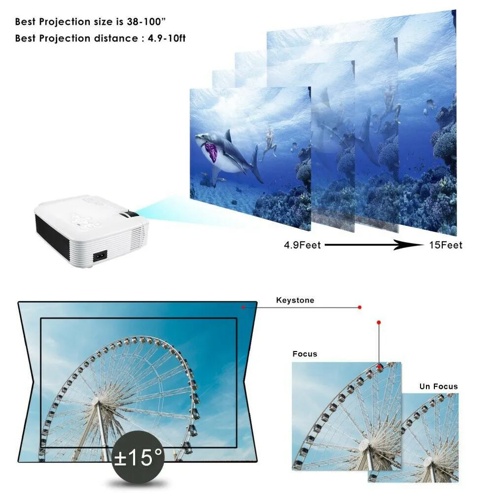 E400 Android Projector With 2500Lumens HD 1080p Supported [ 1GB RAM 8GB ROM ] Home Theater Projector HD 3D Projector