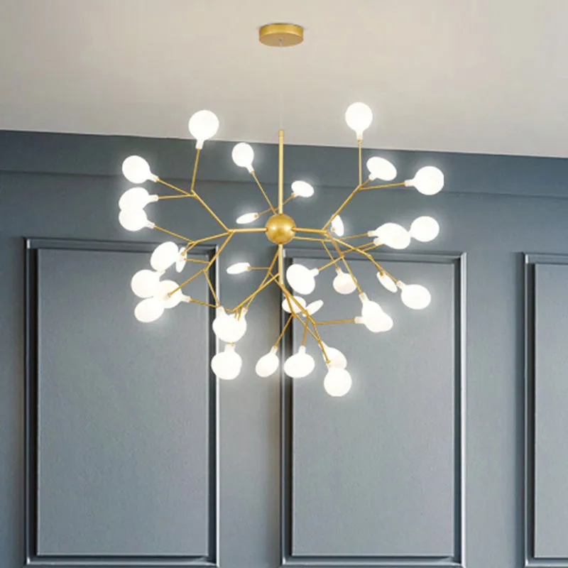 Firefly Dining Room LED Ceiling Chandelier in Gold - Modern Acrylic Light Fixture