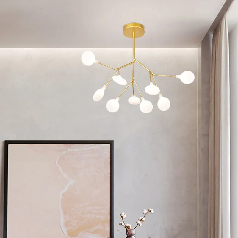Firefly Dining Room LED Ceiling Chandelier in Gold - Modern Acrylic Light Fixture